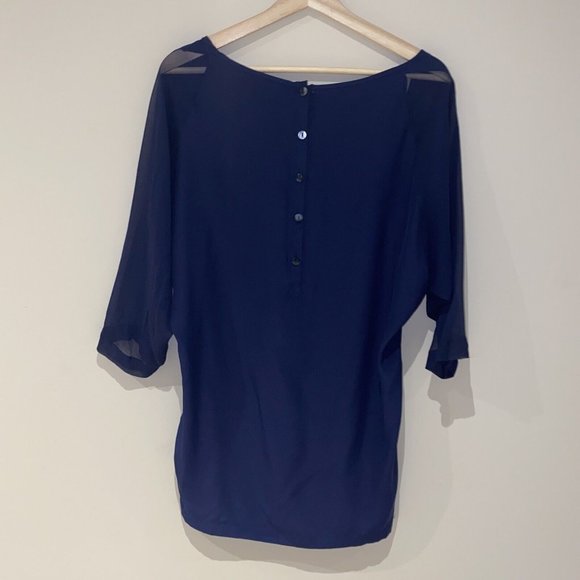 Annyee Navy Blue 100% Silk Blouse Tunic Back Buttons Size S/M - Picture 11 of 11